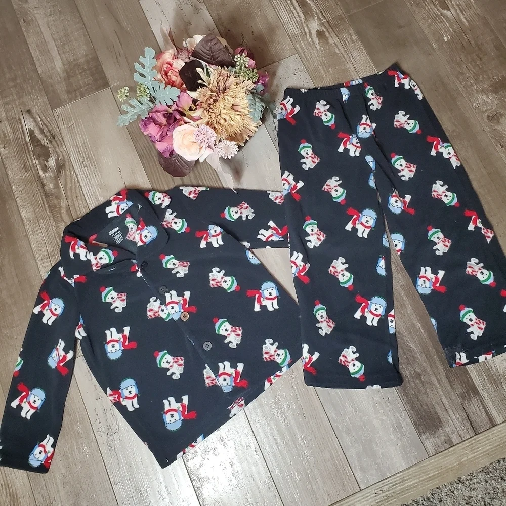 Gymboree 2Pc Black Fleece Winter Christmas Holiday Pajamas Pjs Size XS (3-4) Boy